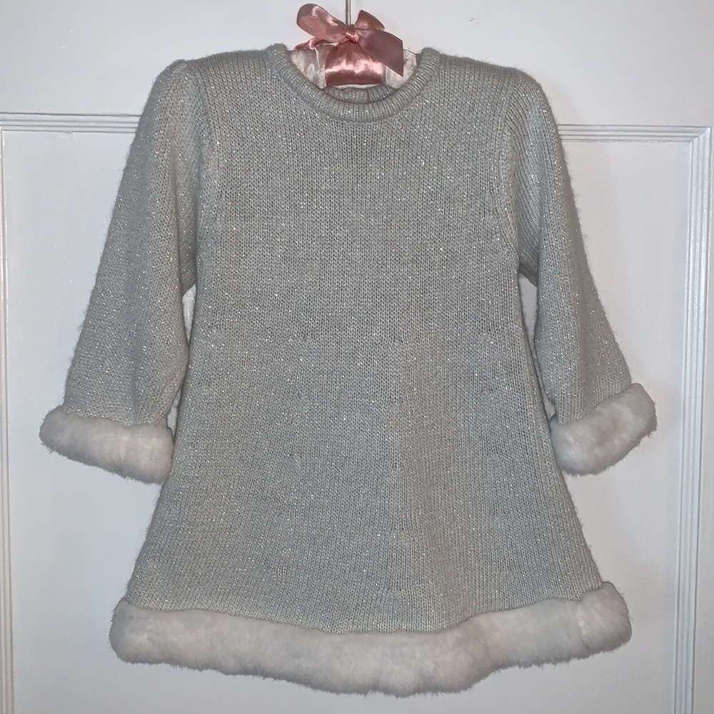 GAP Baby Silver and White Faux Fur Dress 6-12M EUC